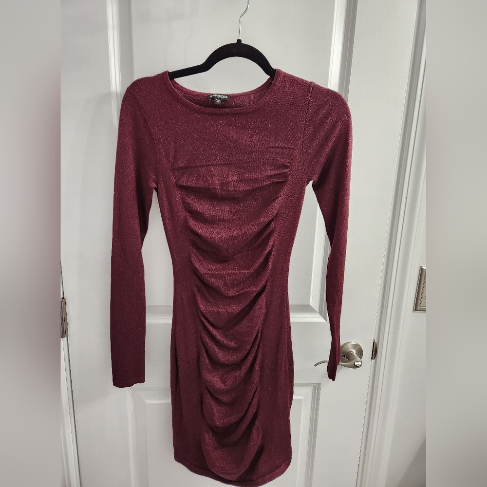 Express Maroon Shimmer Sweater Dress